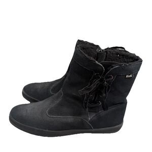 Keds Black Suede Ankle Boots Women’s Size 7 WH45727M Faux Fur Lined EUC